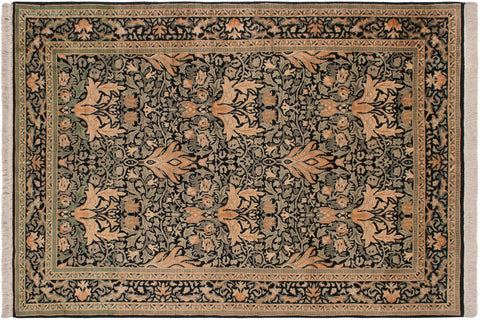 handmade Transitional Snakehead Black Green Hand Knotted RECTANGLE 100% WOOL area rug 4' x 6'
