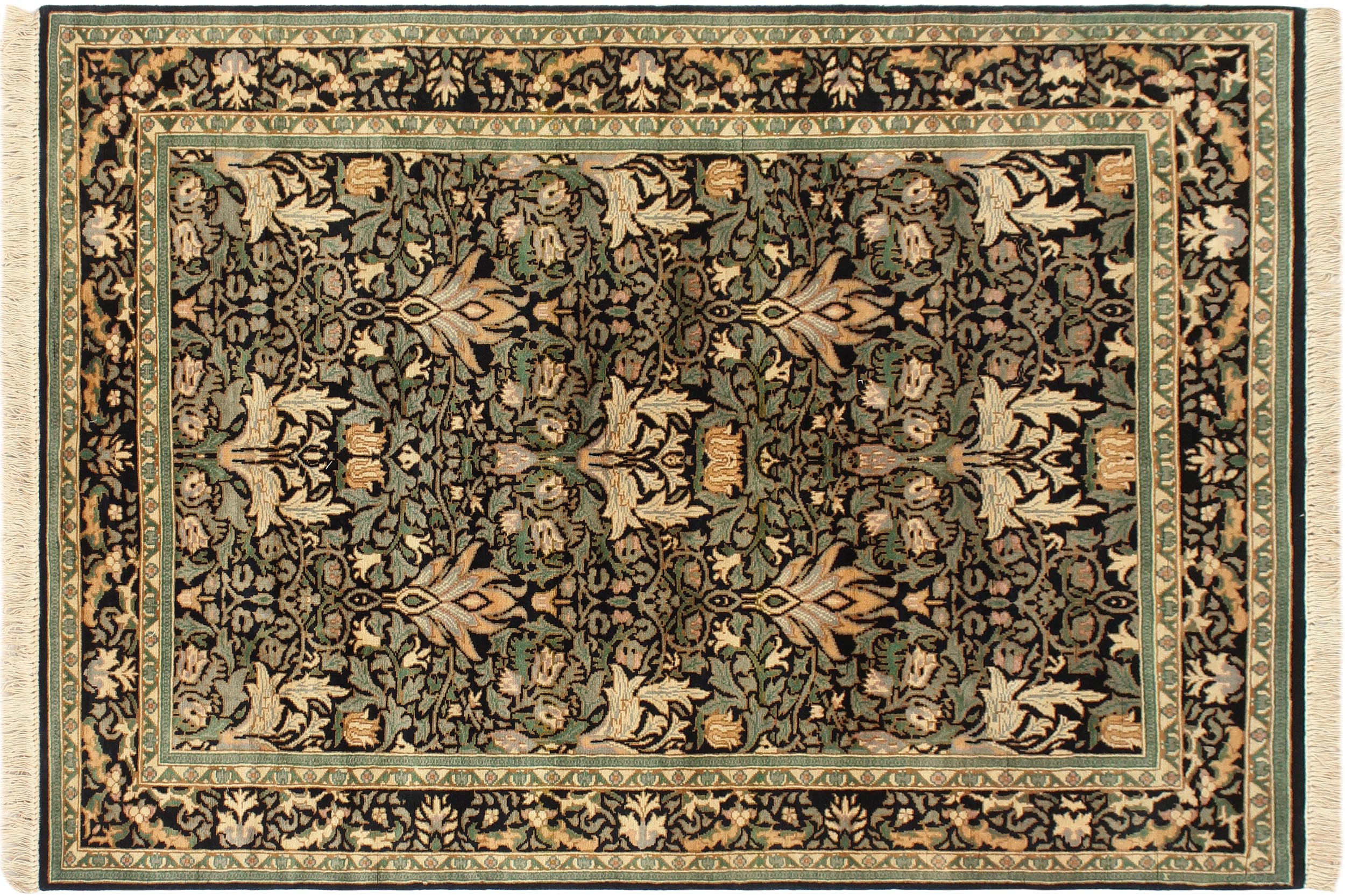 handmade Transitional Snakehead Black Green Hand Knotted RECTANGLE 100% WOOL area rug 4' x 6'