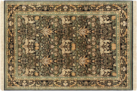 handmade Transitional Snakehead Black Green Hand Knotted RECTANGLE 100% WOOL area rug 4' x 6'