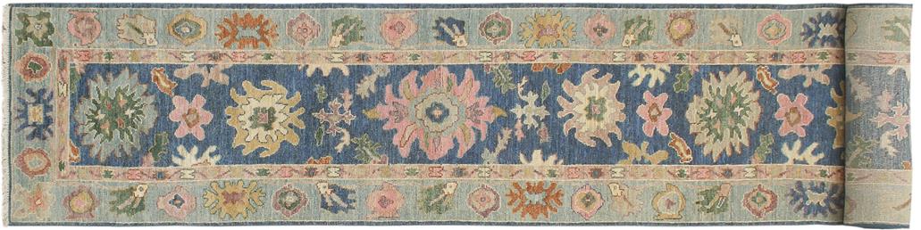 handmade Traditional Oushak Blue Beige Hand Knotted RUNNER 100% WOOL area rug 3X19