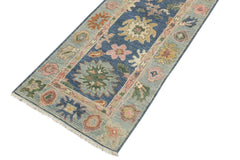 handmade Traditional Oushak Blue Beige Hand Knotted RUNNER 100% WOOL area rug 3X19