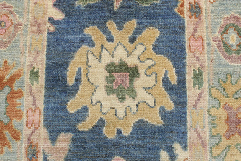 handmade Traditional Oushak Blue Beige Hand Knotted RUNNER 100% WOOL area rug 3' x 19'