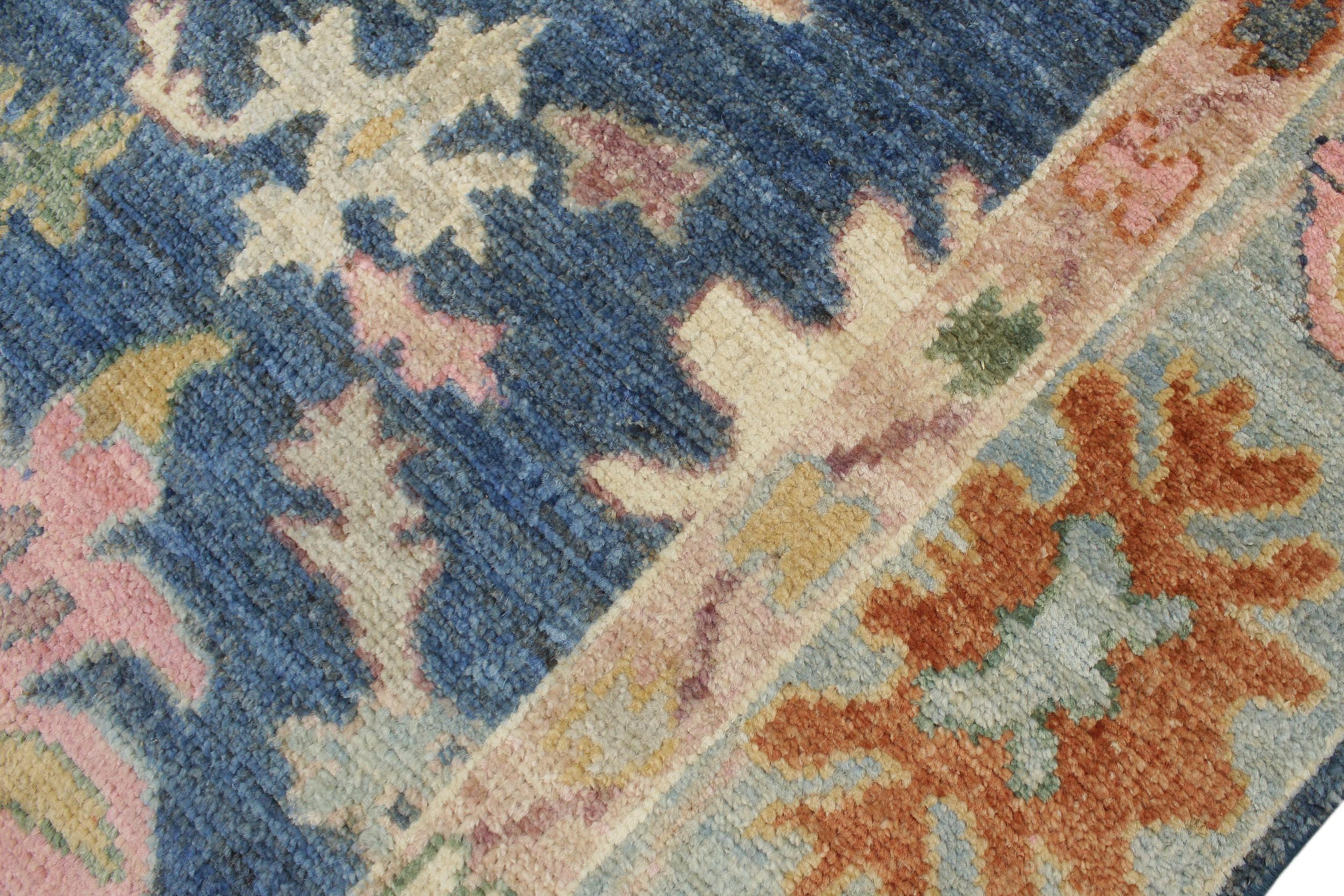 handmade Traditional Oushak Blue Beige Hand Knotted RUNNER 100% WOOL area rug 3' x 19'