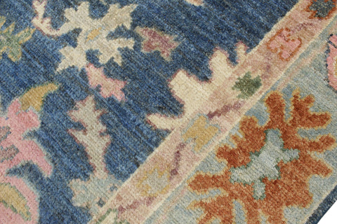 handmade Traditional Oushak Blue Beige Hand Knotted RUNNER 100% WOOL area rug 3' x 19'