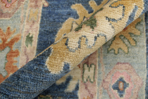 handmade Traditional Oushak Blue Beige Hand Knotted RUNNER 100% WOOL area rug 3' x 19'