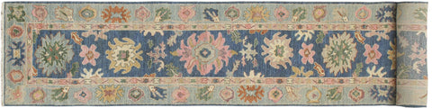 handmade Traditional Oushak Blue Beige Hand Knotted RUNNER 100% WOOL area rug 3' x 19'