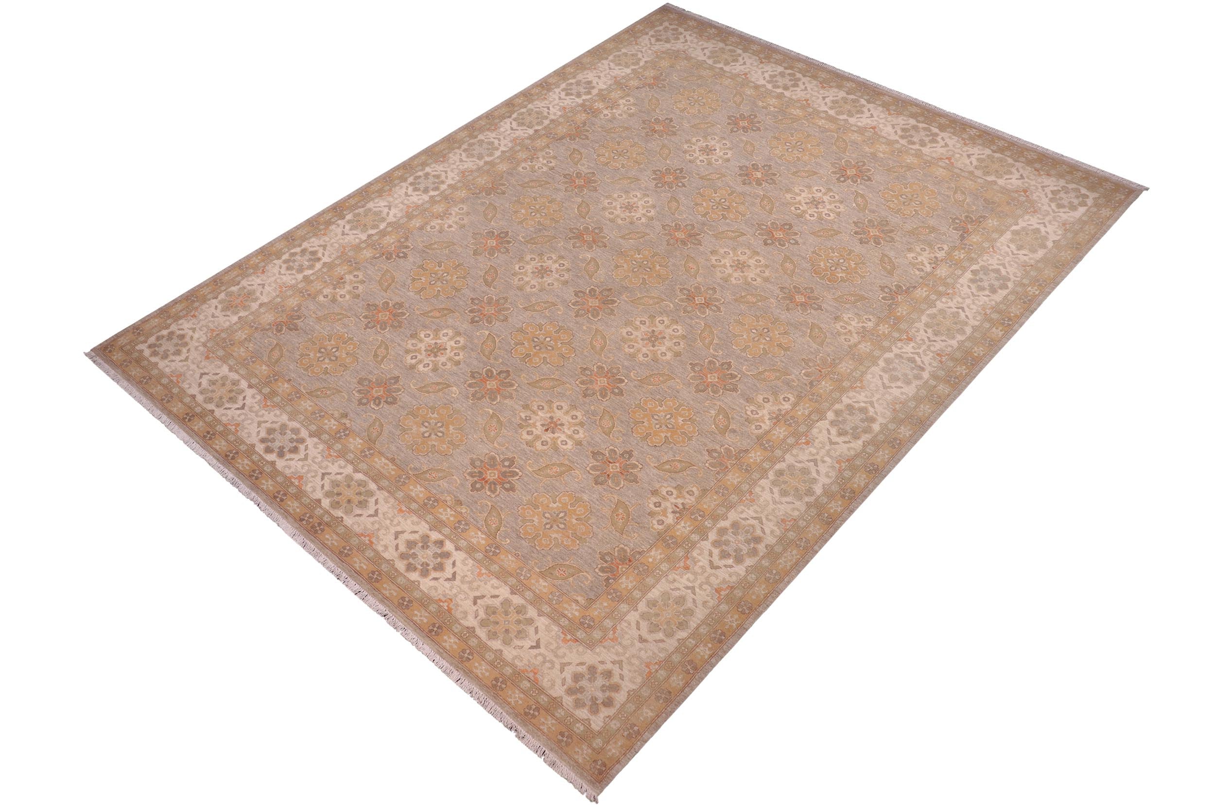 handmade Transitional Kafkaz Gray Beige Hand Knotted RECTANGLE 100% WOOL area rug 10' x 14'