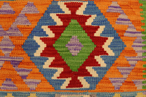 handmade Geometric Kilim Blue Red Hand-Woven RECTANGLE 100% WOOL area rug 3 x 5