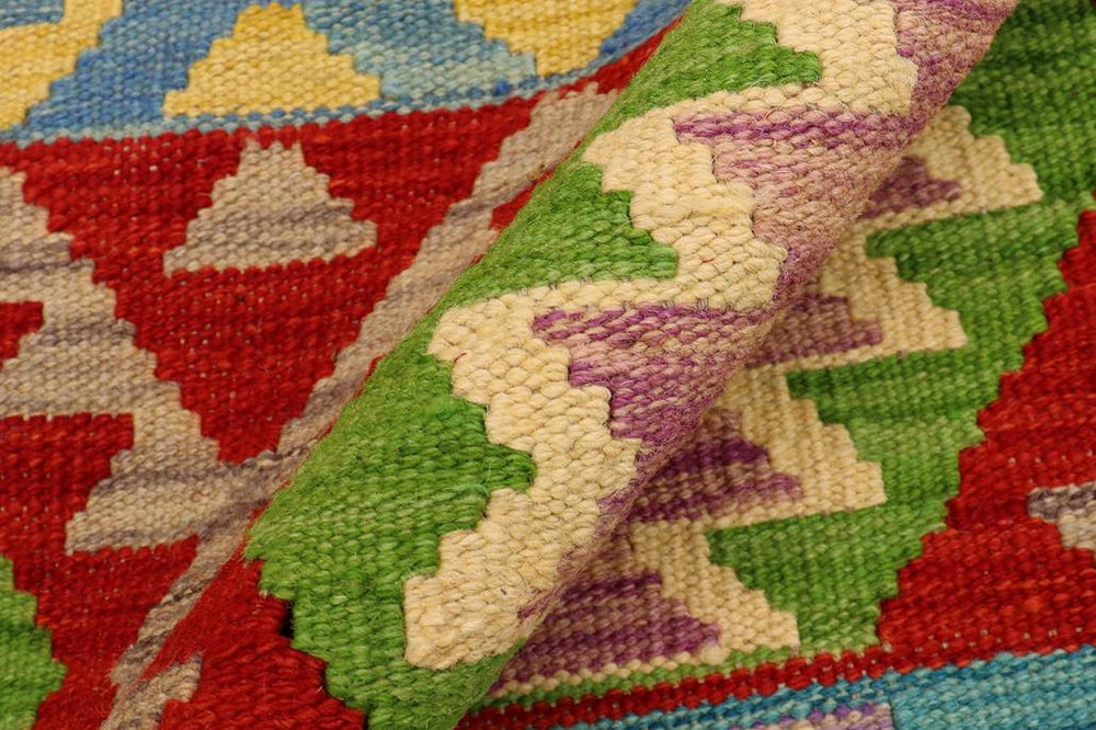 Flat Weave Kilim Antique Navaho Vintage handmade Geometric Kilim Blue Red Hand-Woven Rectangle 100% Wool Area Rug 3x5 