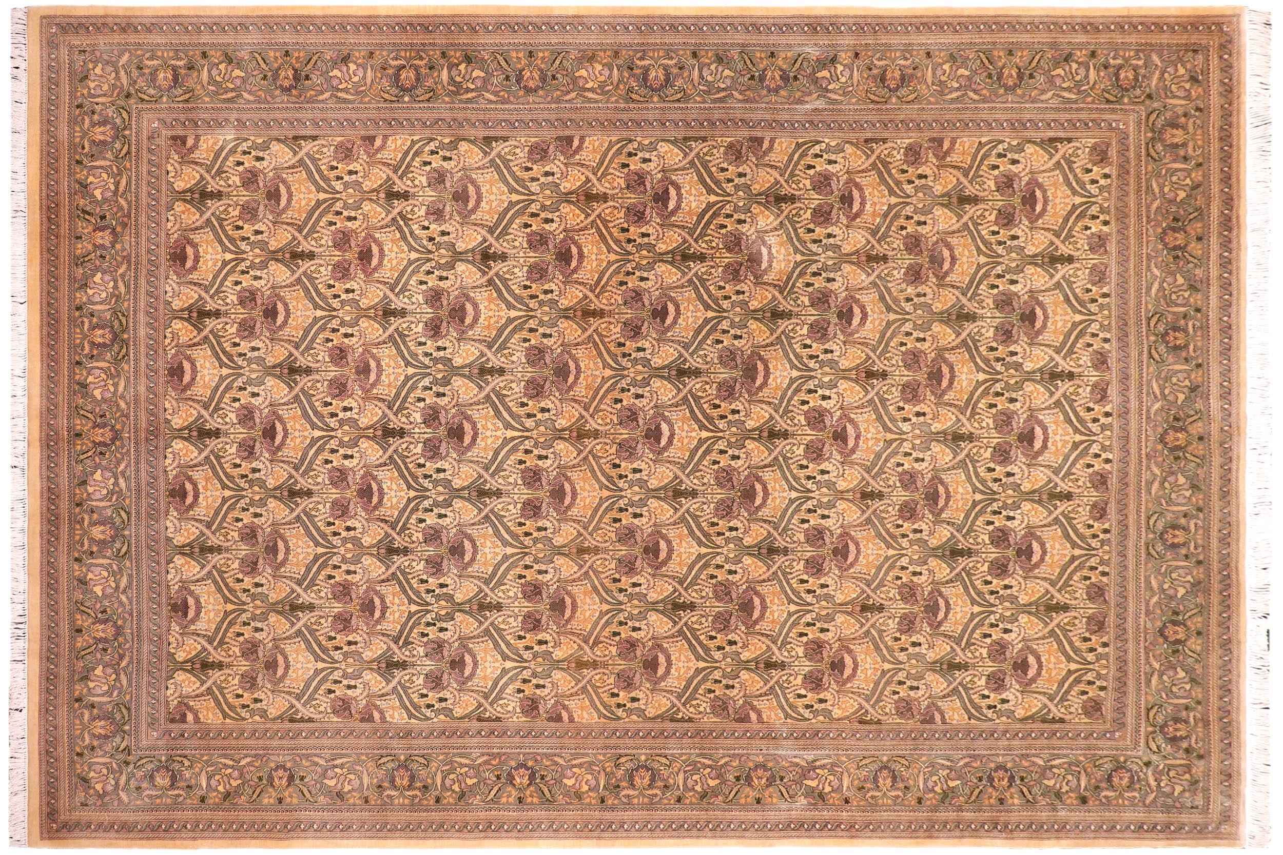 handmade Transitional Hamjolie Gold Lt. Green Hand Knotted RECTANGLE 100% WOOL area rug 9x12
