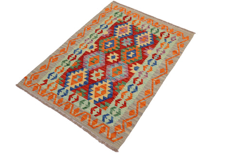 handmade Geometric Kilim Rust Gray Hand-Woven RECTANGLE 100% WOOL area rug 4 x 5