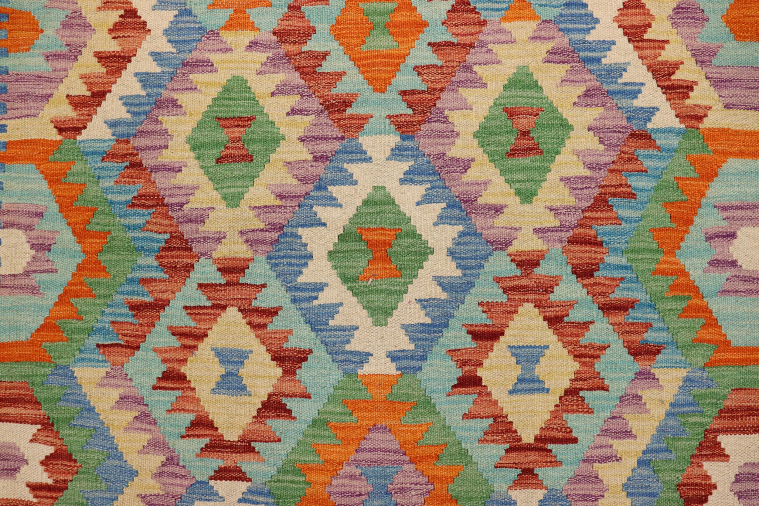 handmade Geometric Kilim Blue Rust Hand-Woven RECTANGLE 100% WOOL area rug 4 x 5