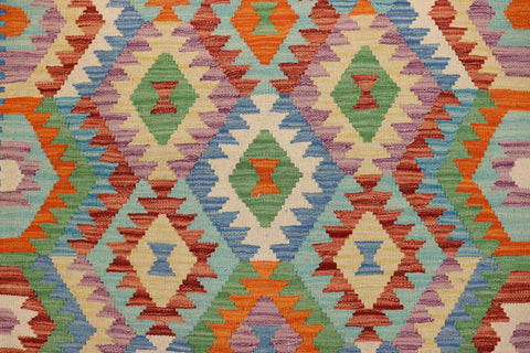 handmade Geometric Kilim Blue Rust Hand-Woven RECTANGLE 100% WOOL area rug 4 x 5