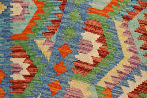 handmade Geometric Kilim Blue Rust Hand-Woven RECTANGLE 100% WOOL area rug 4 x 5