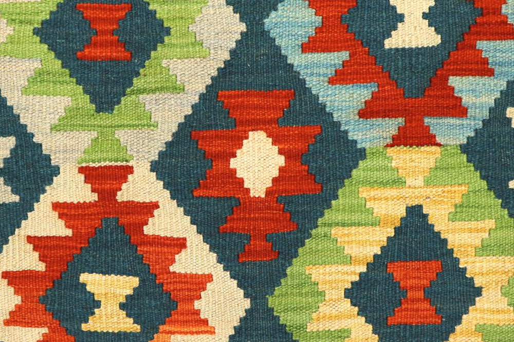Flat Weave Kilim Antique Navaho Vintage handmade Geometric Kilim Green Rust Hand-Woven Rectangle 100% Wool Area Rug 3x5 
