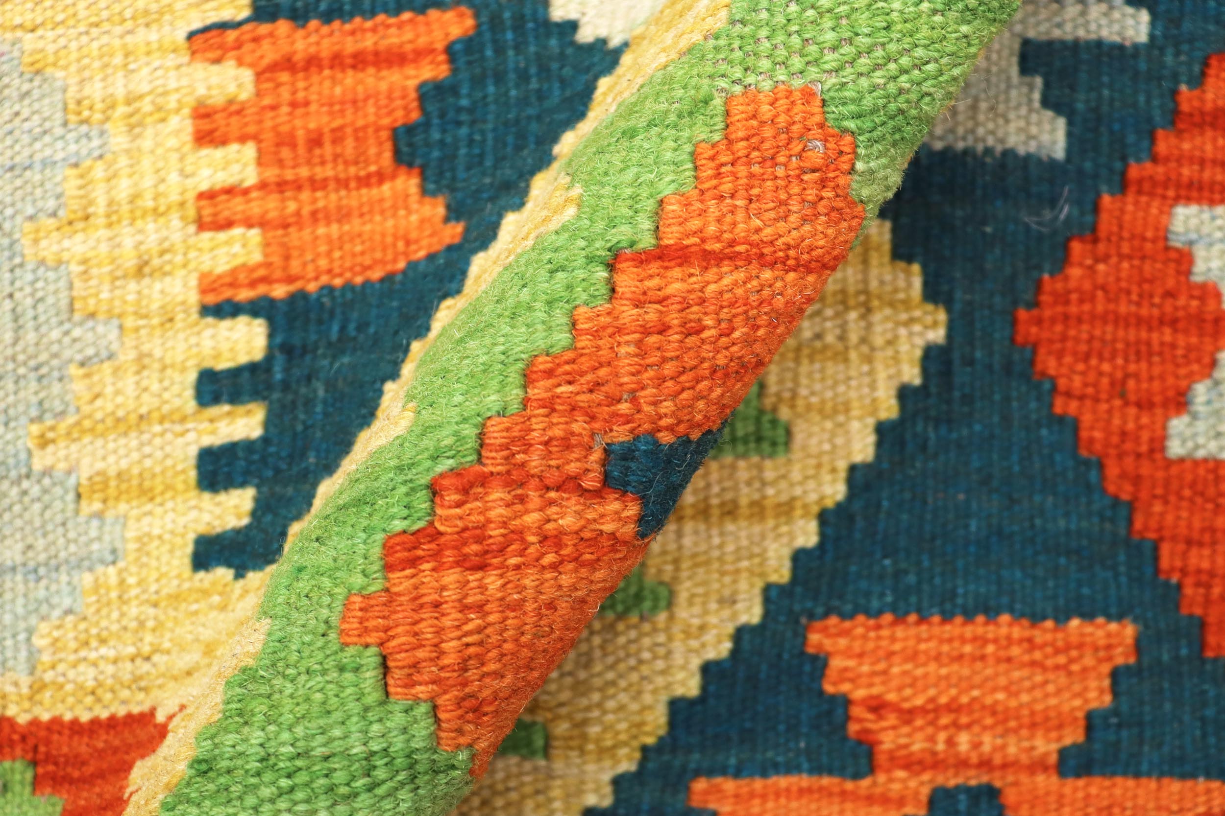 handmade Geometric Kilim Green Rust Hand-Woven RECTANGLE 100% WOOL area rug 3 x 5