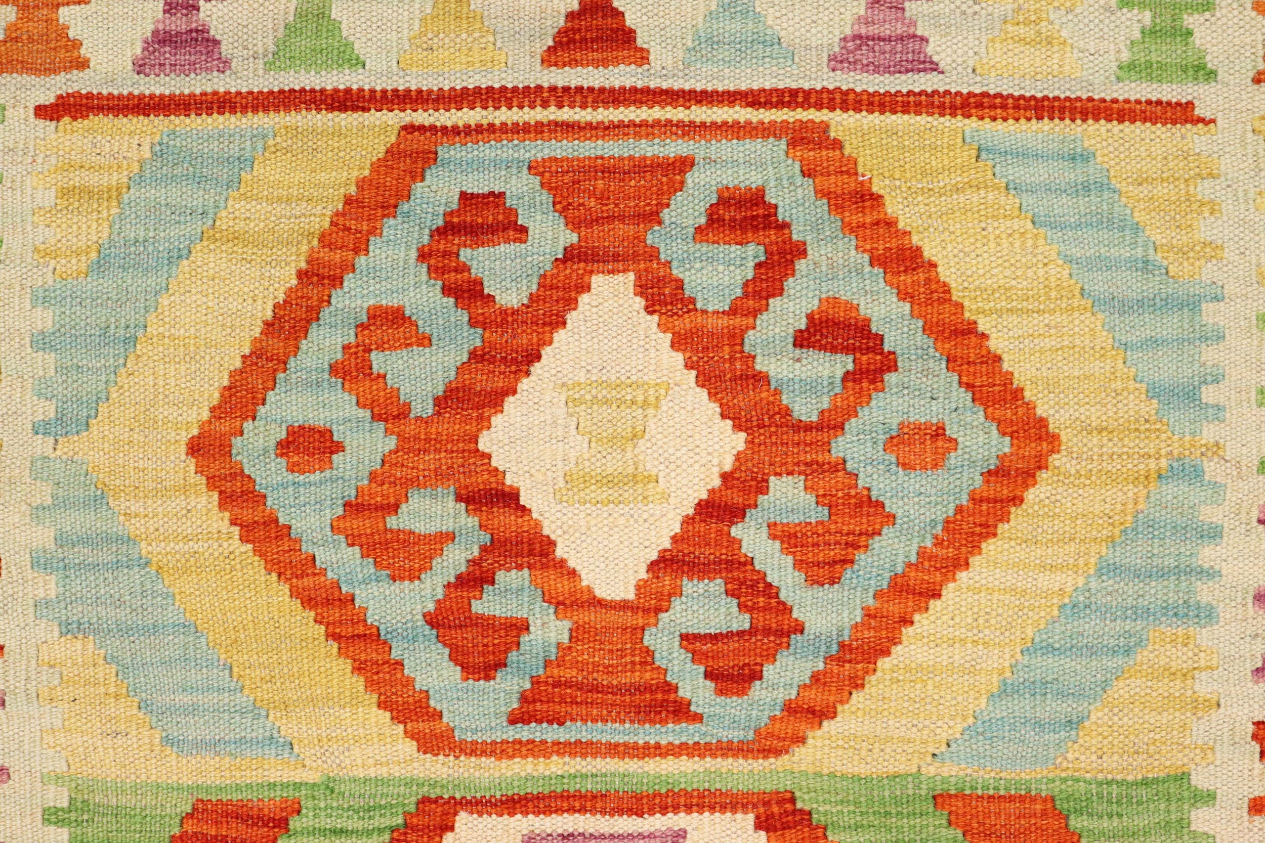 handmade Geometric Kilim Rust Blue Hand-Woven RECTANGLE 100% WOOL area rug 3' x 5'