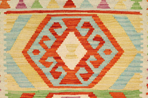 handmade Geometric Kilim Rust Blue Hand-Woven RECTANGLE 100% WOOL area rug 3' x 5'