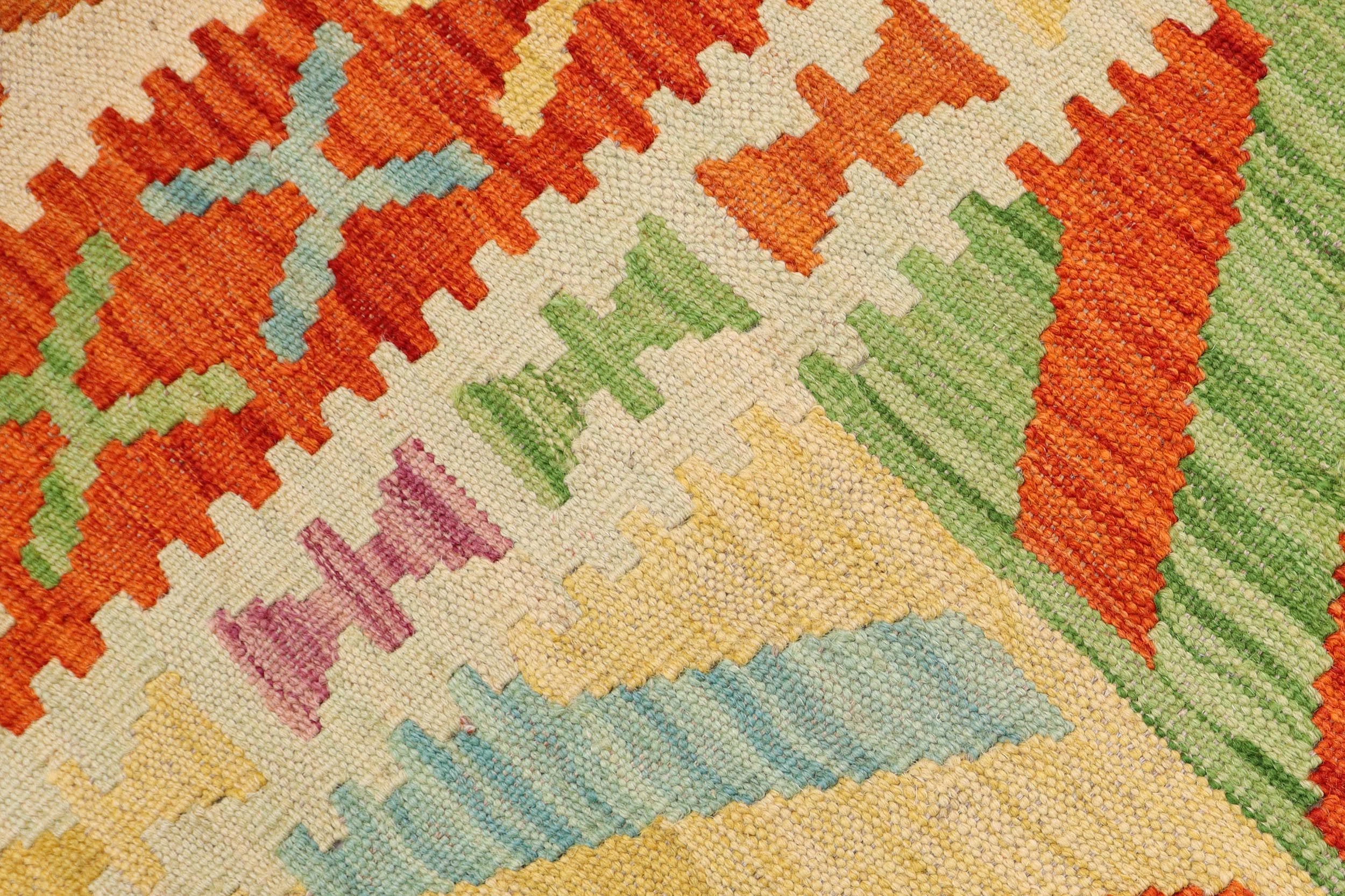 handmade Geometric Kilim Rust Blue Hand-Woven RECTANGLE 100% WOOL area rug 3' x 5'