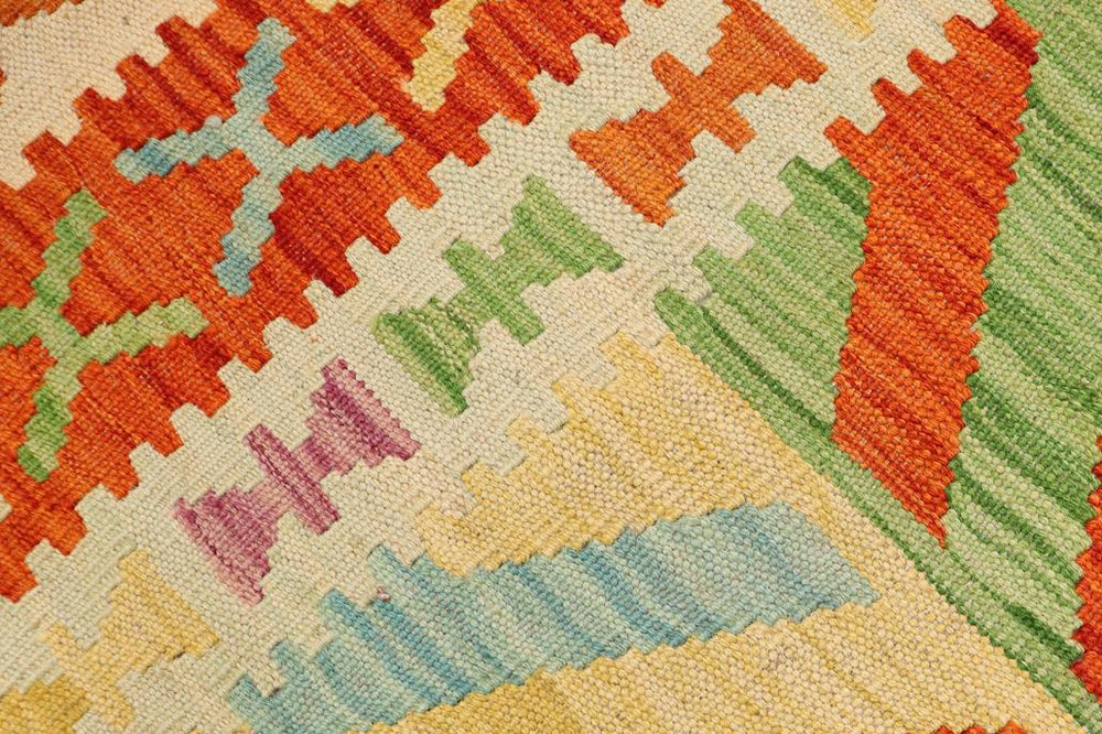 Flat Weave Kilim Antique Navaho Vintage handmade Geometric Kilim Rust Blue Hand-Woven Rectangle 100% Wool Area Rug 3x5 