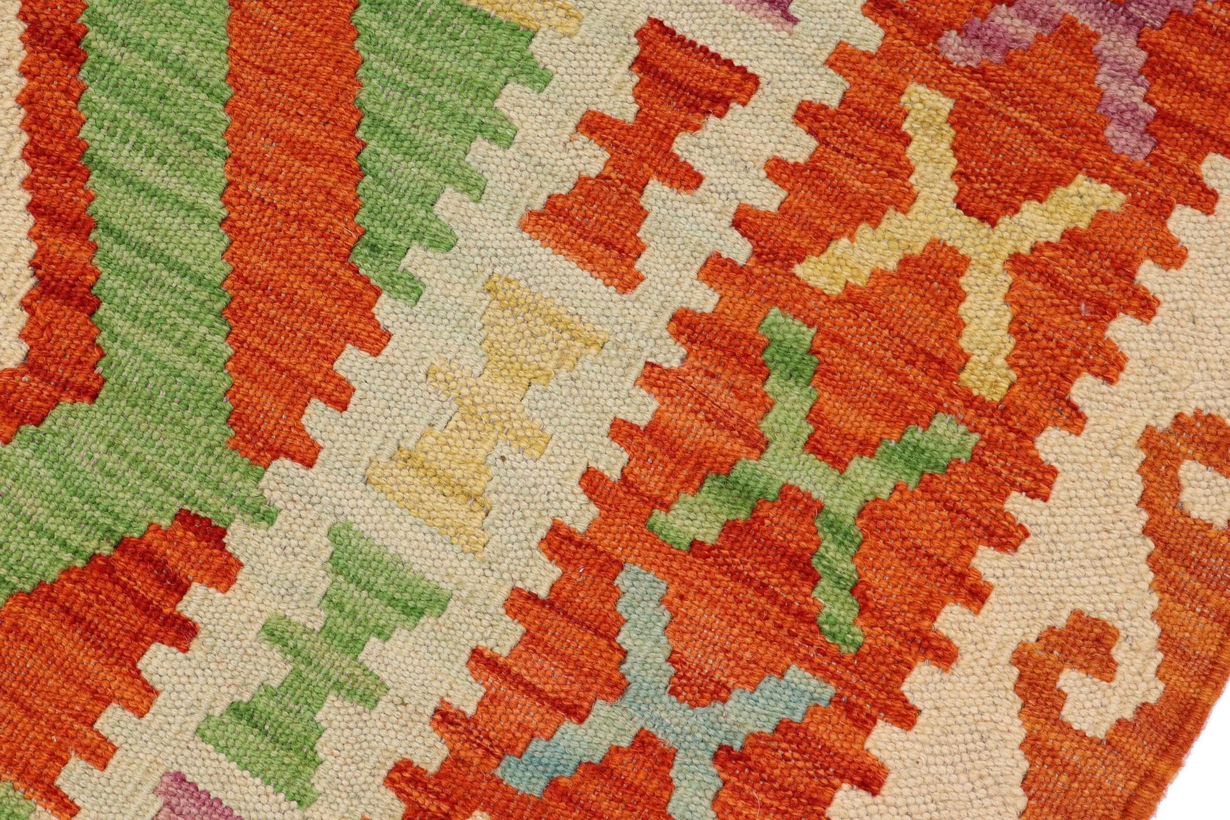 handmade Geometric Kilim Rust Blue Hand-Woven RECTANGLE 100% WOOL area rug 3' x 5'