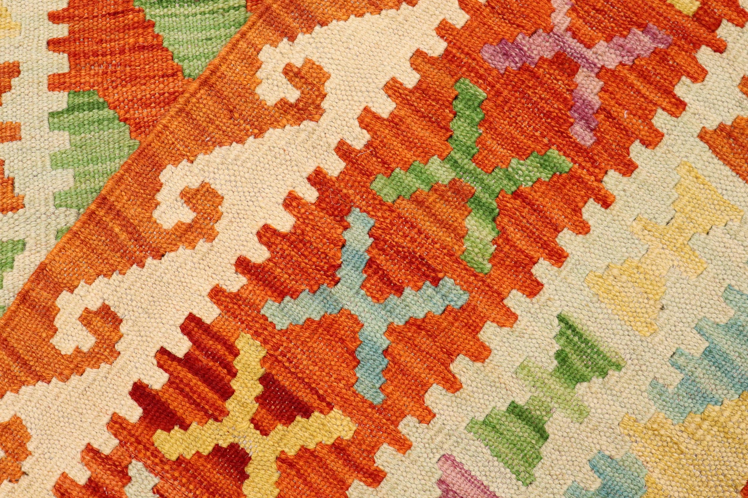 handmade Geometric Kilim Rust Blue Hand-Woven RECTANGLE 100% WOOL area rug 3' x 5'