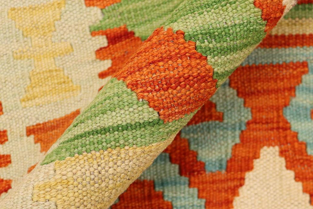 Flat Weave Kilim Antique Navaho Vintage handmade Geometric Kilim Rust Blue Hand-Woven Rectangle 100% Wool Area Rug 3x5 