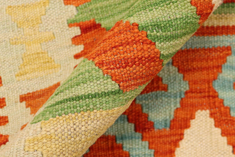 handmade Geometric Kilim Rust Blue Hand-Woven RECTANGLE 100% WOOL area rug 3' x 5'