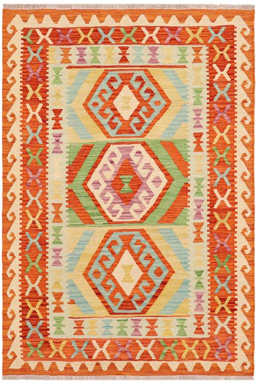 Flat Weave Kilim Antique Navaho Vintage handmade Geometric Kilim Rust Blue Hand-Woven Rectangle 100% Wool Area Rug 3x5 