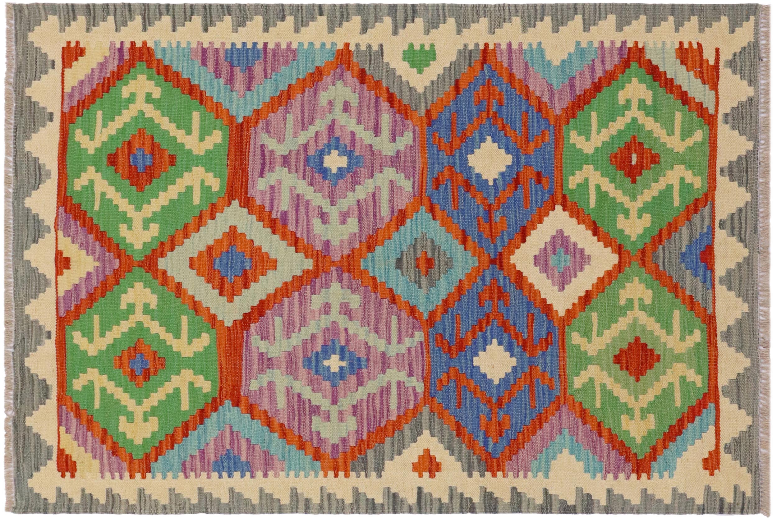 handmade Geometric Kilim Rust Gray Hand-Woven RECTANGLE 100% WOOL area rug 3 x 5