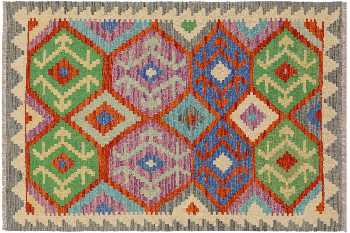 handmade Geometric Kilim Rust Gray Hand-Woven RECTANGLE 100% WOOL area rug 3 x 5