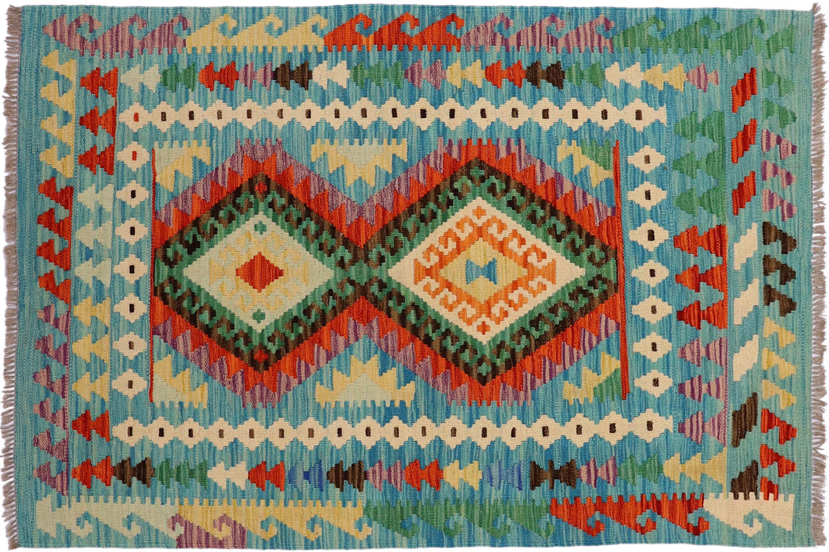 Chic Turkish Evie Handwoven Kilim Wool Rug - 3'4'' x 4'10''