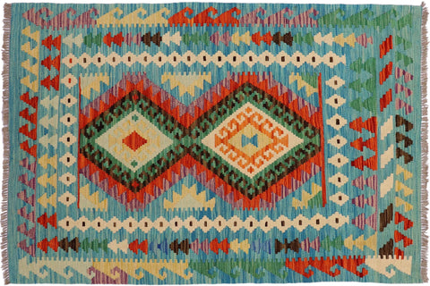 Chic Turkish Evie Handwoven Kilim Wool Rug - 3'4'' x 4'10''