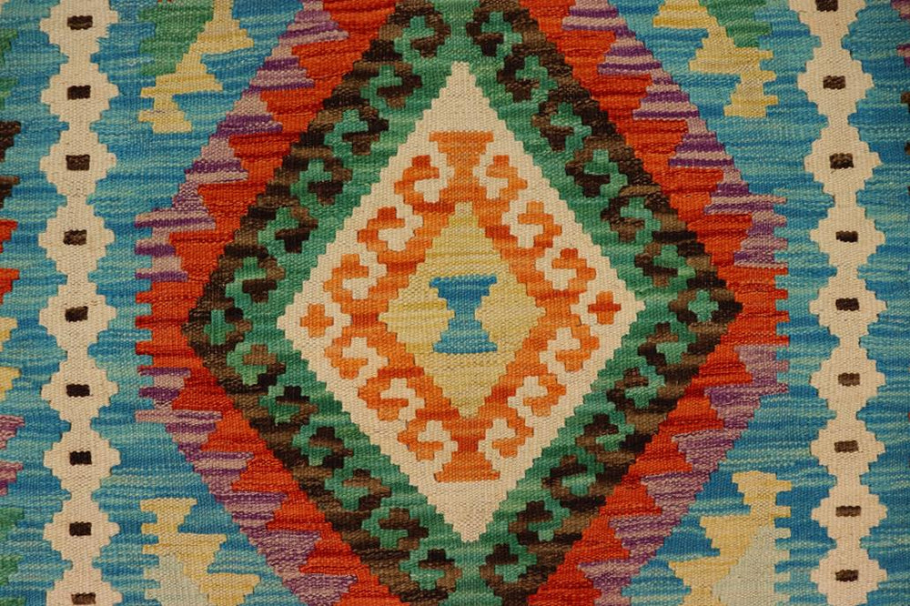 Flat Weave Kilim Antique Navaho Vintage handmade Geometric Kilim Rust Blue Hand-Woven Rectangle 100% Wool Area Rug 3x5 
