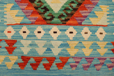 handmade Geometric Kilim Rust Blue Hand-Woven RECTANGLE 100% WOOL area rug 3' x 5'