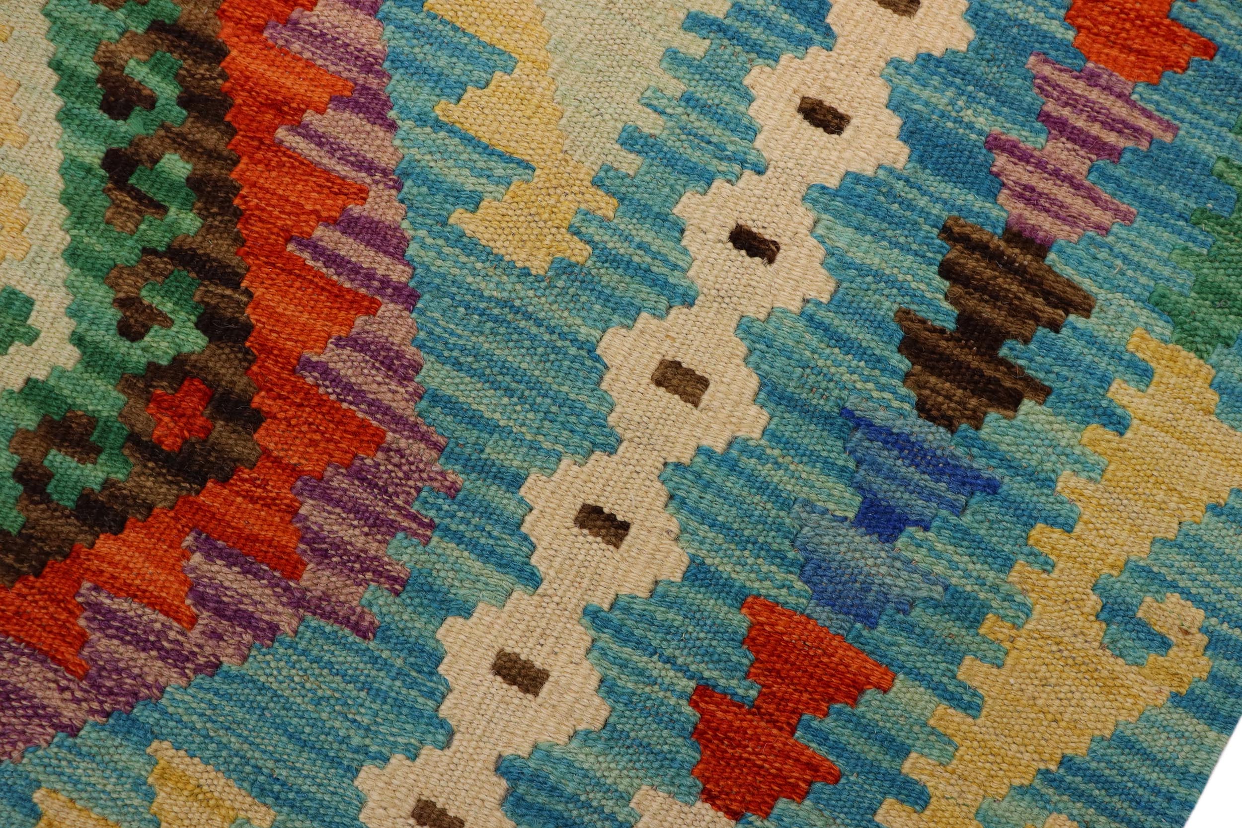 handmade Geometric Kilim Rust Blue Hand-Woven RECTANGLE 100% WOOL area rug 3' x 5'