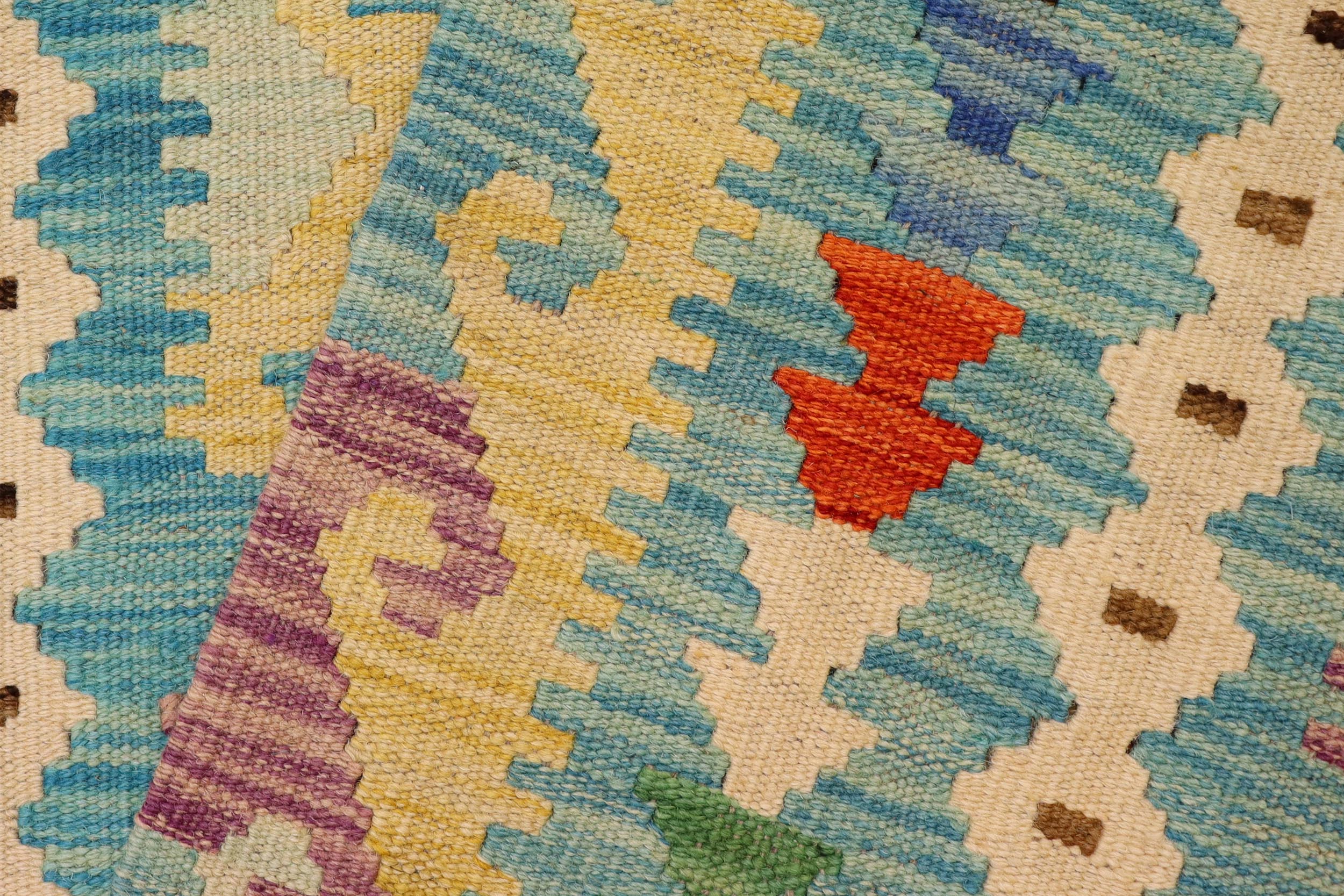 handmade Geometric Kilim Rust Blue Hand-Woven RECTANGLE 100% WOOL area rug 3' x 5'