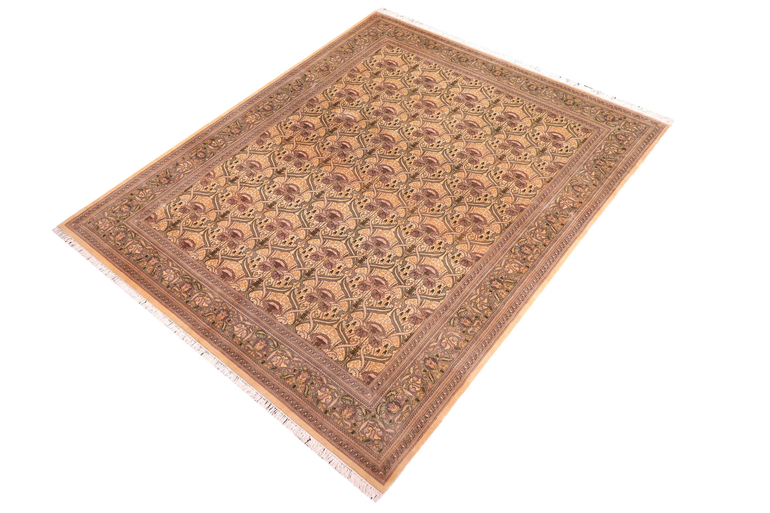 handmade Transitional Hamjolie Gold Lt. Green Hand Knotted RECTANGLE 100% WOOL area rug 9x12