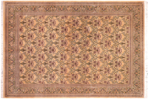 handmade Transitional Hamjolie Gold Lt. Green Hand Knotted RECTANGLE 100% WOOL area rug 9x12