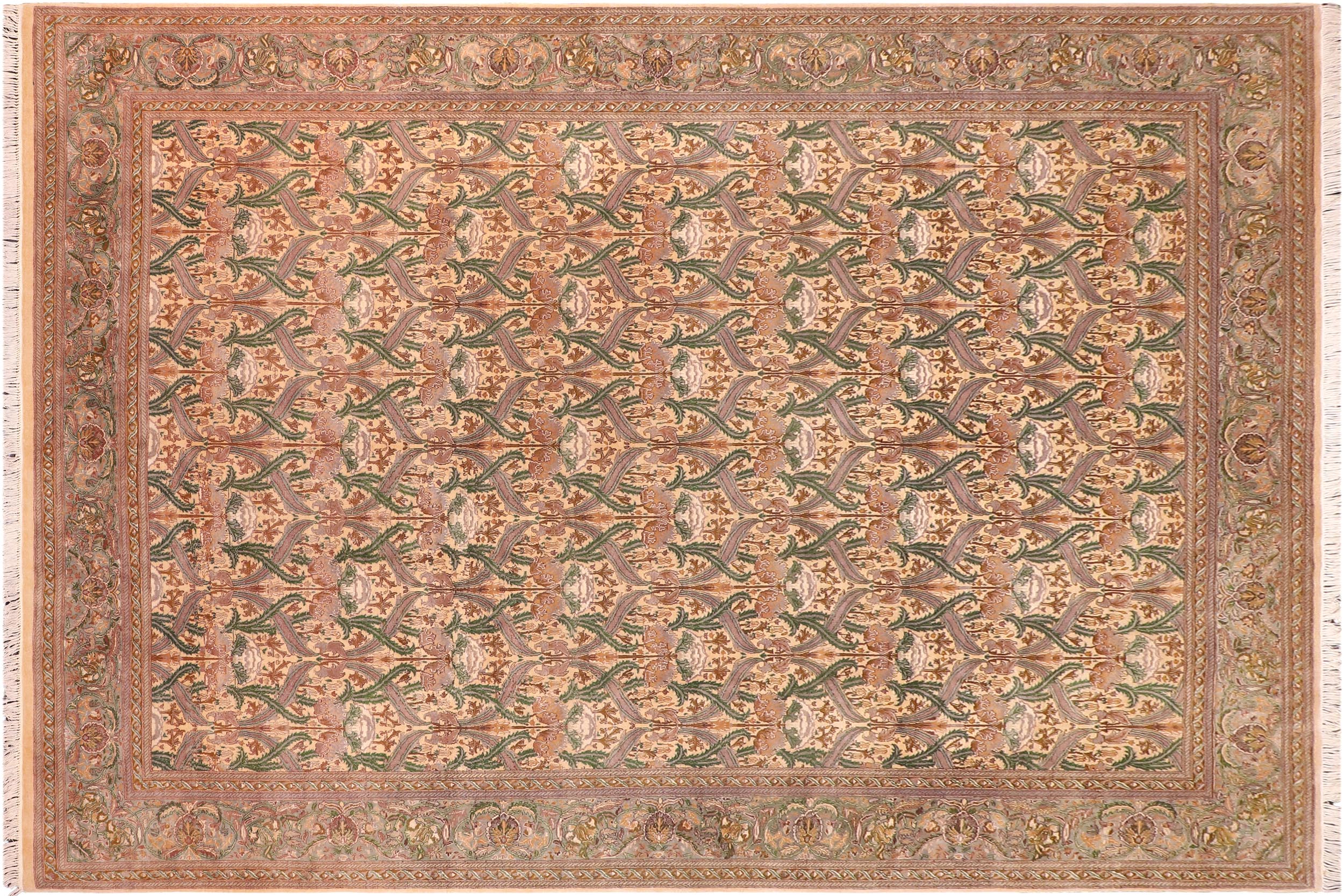 handmade Transitional Hamjolie Gold Lt. Green Hand Knotted RECTANGLE 100% WOOL area rug 9x12