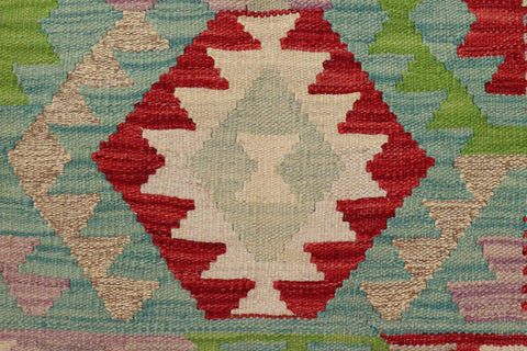 handmade Geometric Kilim Blue Red Hand-Woven RECTANGLE 100% WOOL area rug 3' x 4'