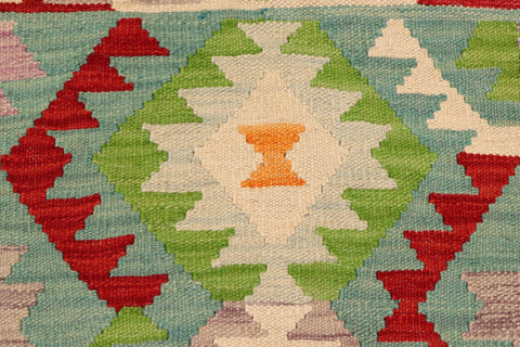 handmade Geometric Kilim Blue Red Hand-Woven RECTANGLE 100% WOOL area rug 3' x 4'