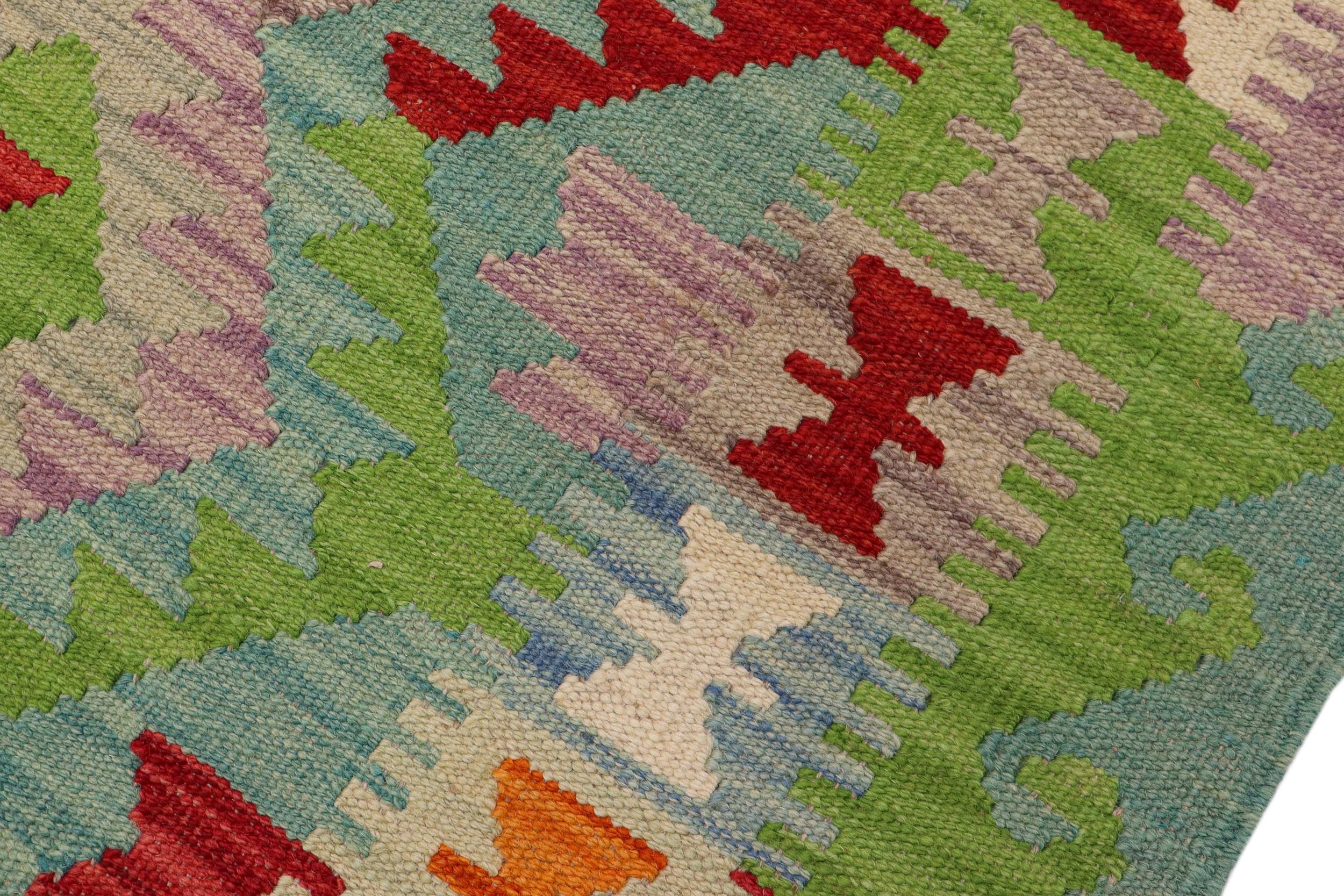 handmade Geometric Kilim Blue Red Hand-Woven RECTANGLE 100% WOOL area rug 3' x 4'