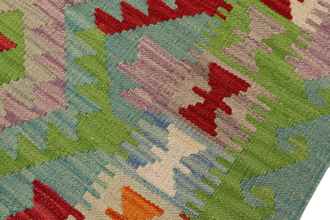 handmade Geometric Kilim Blue Red Hand-Woven RECTANGLE 100% WOOL area rug 3' x 4'