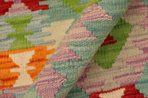 handmade Geometric Kilim Blue Red Hand-Woven RECTANGLE 100% WOOL area rug 3' x 4'