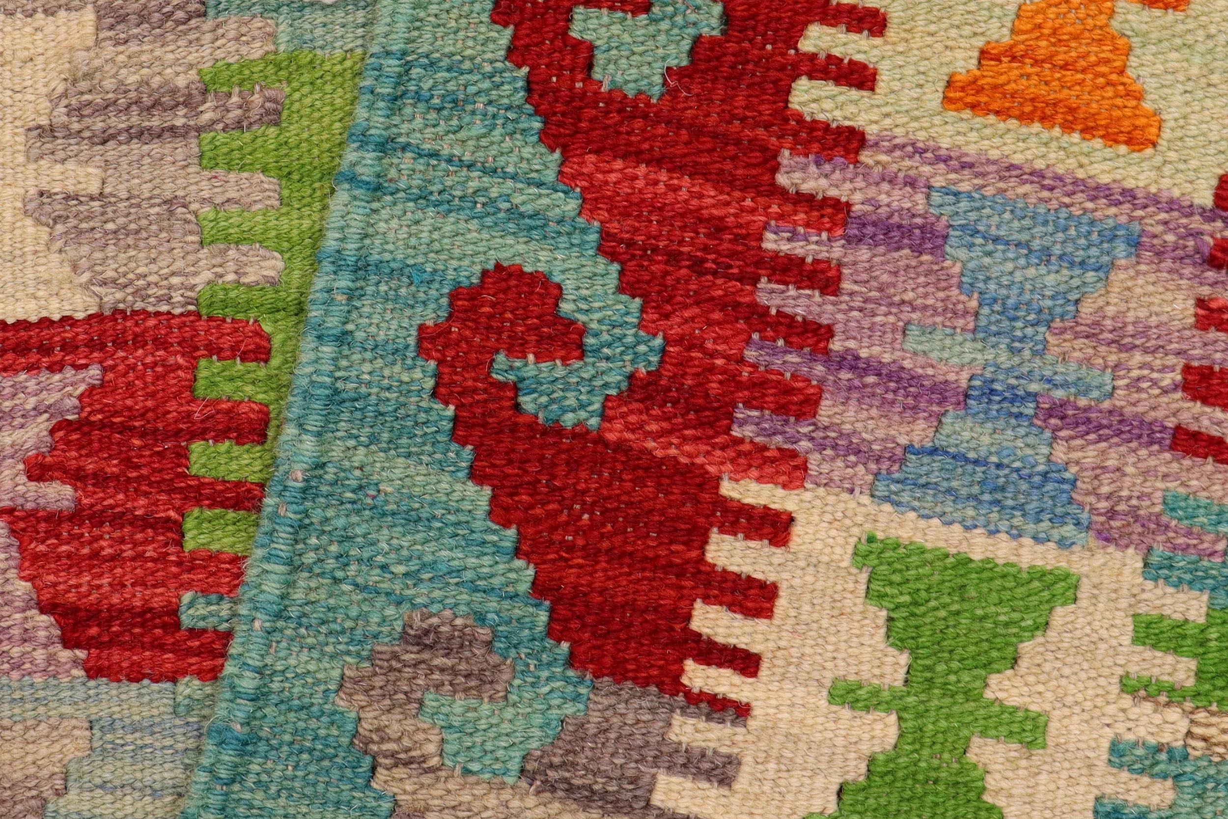 handmade Geometric Kilim Blue Red Hand-Woven RECTANGLE 100% WOOL area rug 3' x 4'