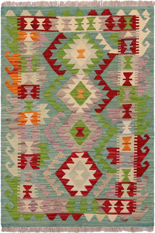 Flat Weave Kilim Antique Navaho Vintage handmade Geometric Kilim Blue Red Hand-Woven Rectangle 100% Wool Area Rug 3x4 