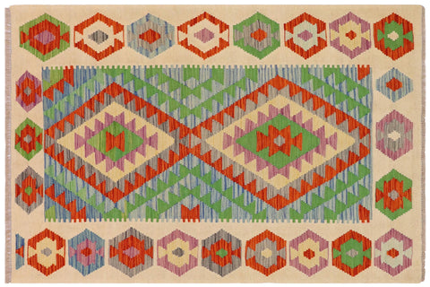 handmade Geometric Kilim Rust Beige Hand-Woven RECTANGLE 100% WOOL area rug 3' x 5'