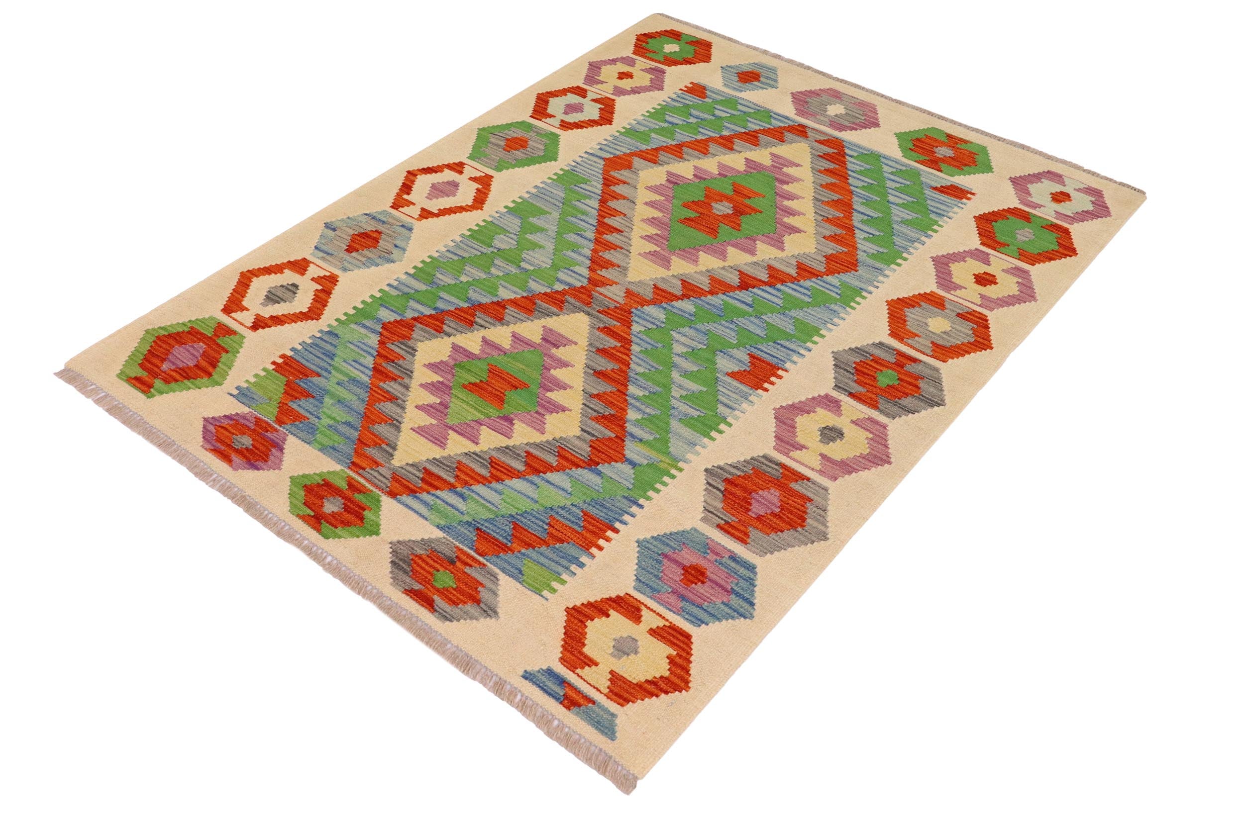 handmade Geometric Kilim Rust Beige Hand-Woven RECTANGLE 100% WOOL area rug 3' x 5'