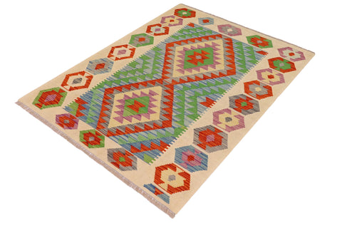 handmade Geometric Kilim Rust Beige Hand-Woven RECTANGLE 100% WOOL area rug 3' x 5'